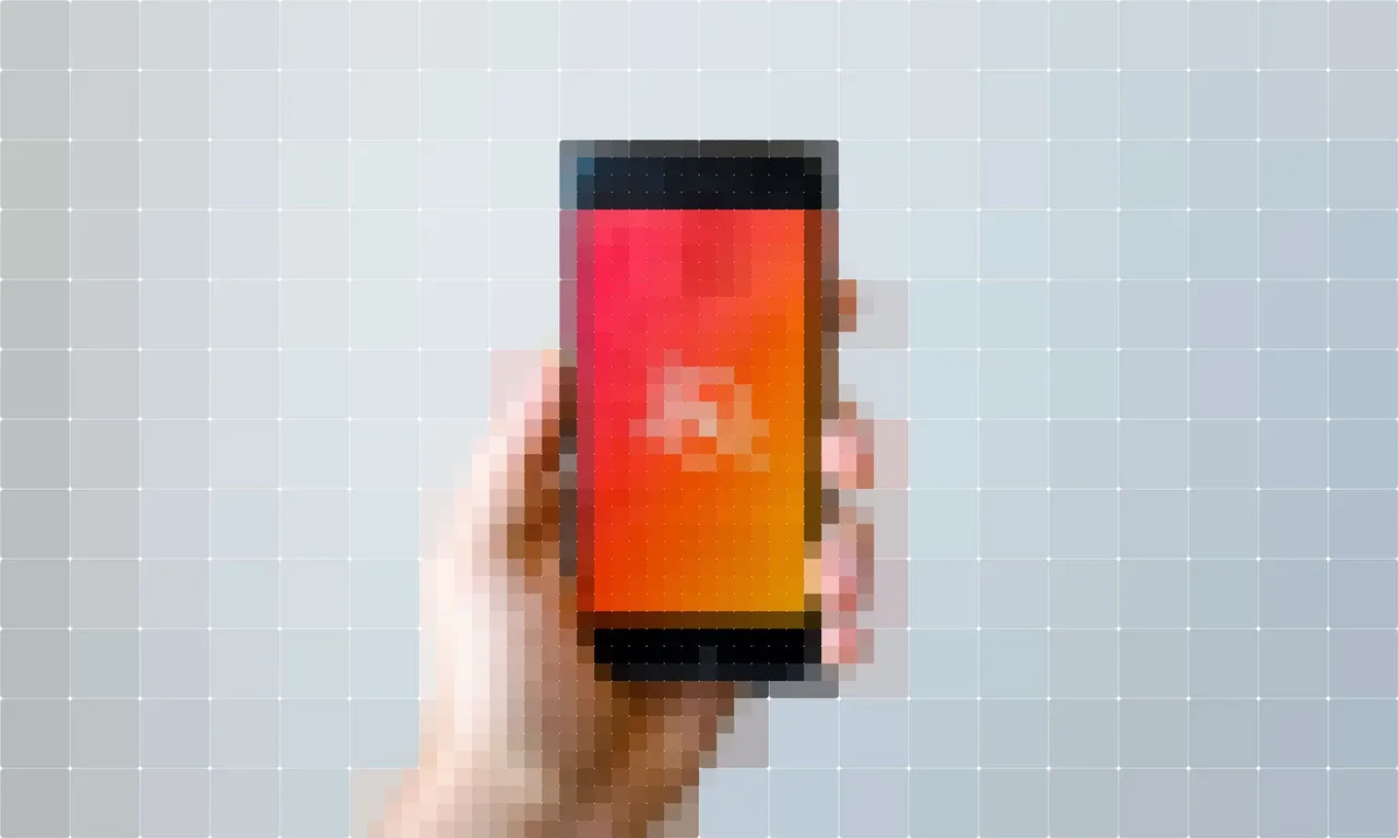 Pixellated image of a person holding a smartphone