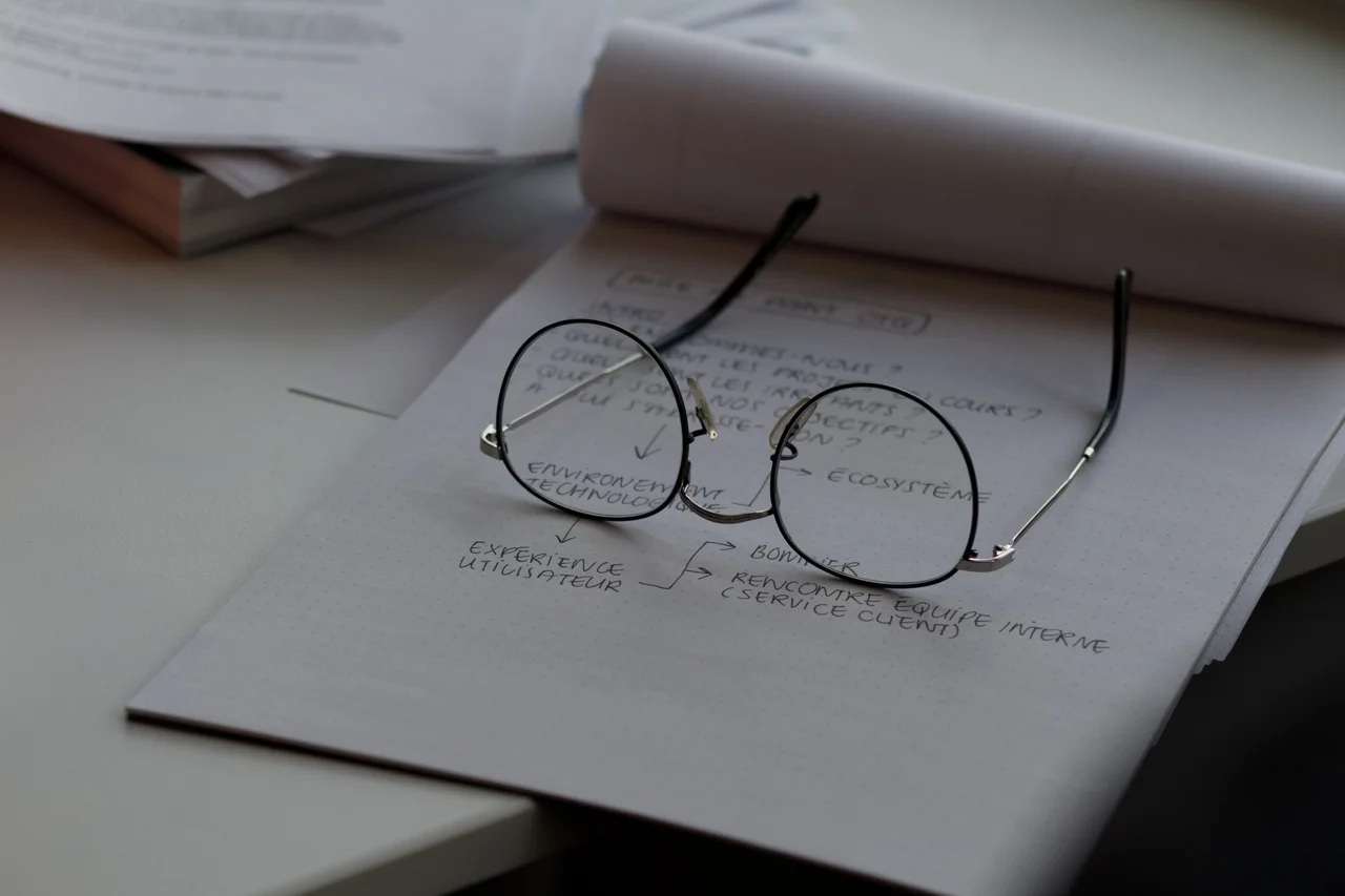 Glasses on top of a paper