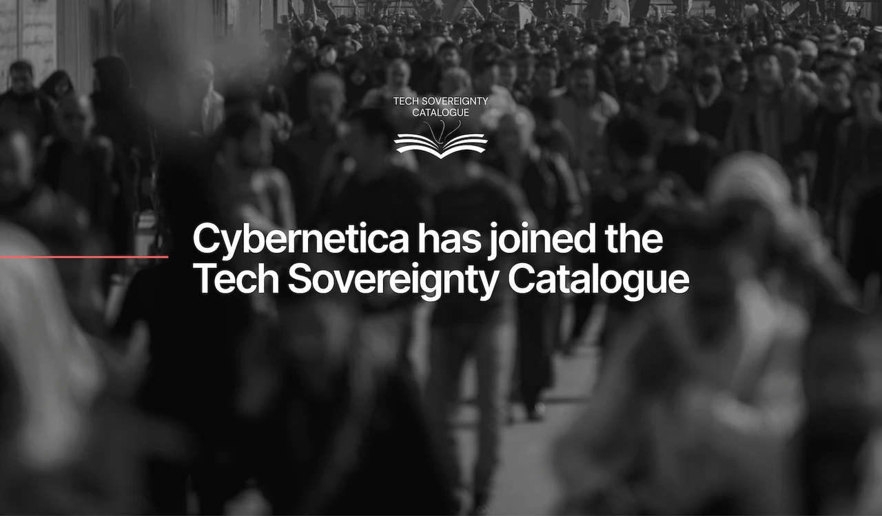 Black and white street visual with text on top - Cybernetica has joined the Tech Sovereignty Catalogue