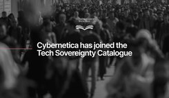 Black and white street visual with text on top - Cybernetica has joined the Tech Sovereignty Catalogue